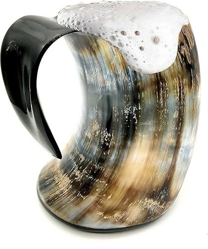 Taza de cuerno vikingo hecha a mano, cerveza, vino, ron para celebrar la Navidad, taza de cuerno vikingo, 100% auténtica, 17 onzas (16.9 fl oz)