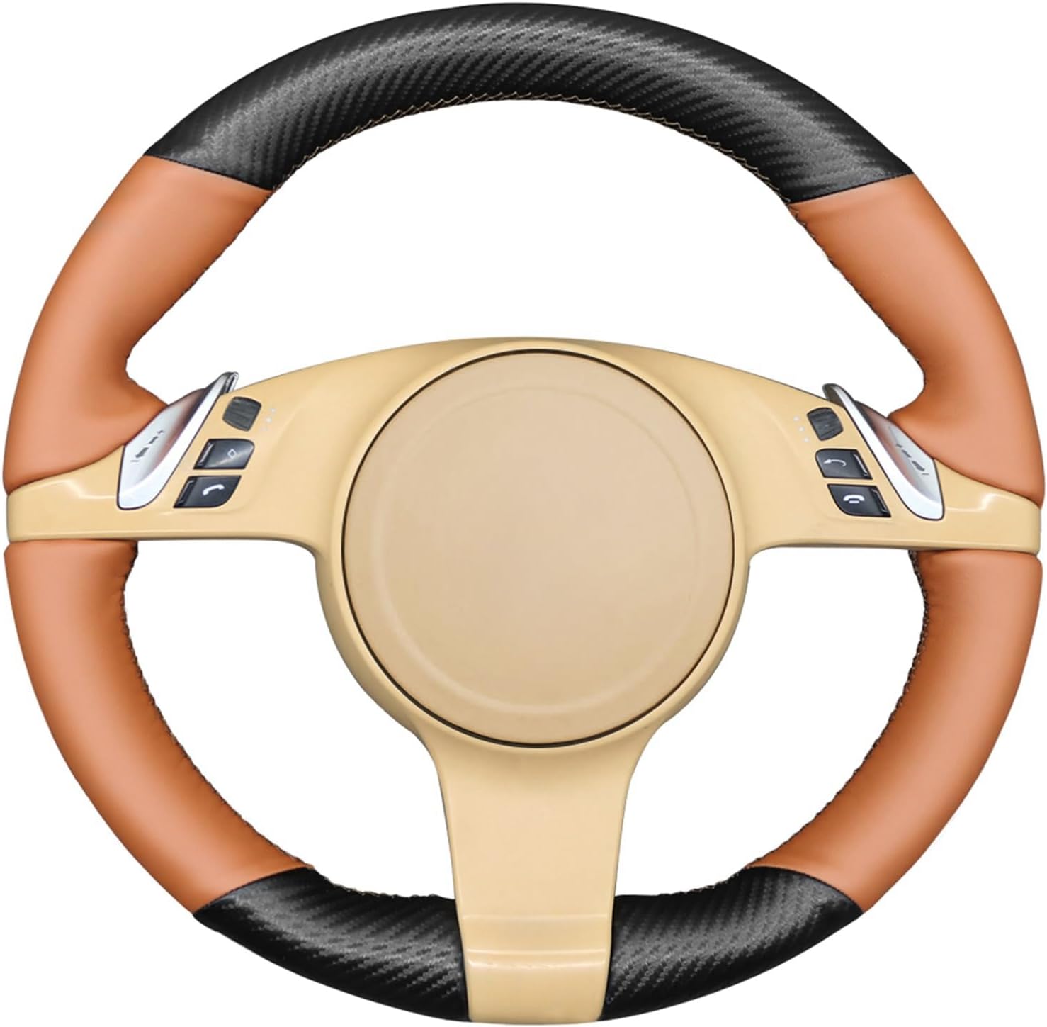 MEWANT Matte Carbon Fiber + Leather DIY Car Steering Wheel Cover Accessories for Porsche 911 (991) 2009-2016 / Boxster (981) 2009-2016/Cayman (981) 2009-2016/Cayenne 2011-2014/Panamera 2010-2016