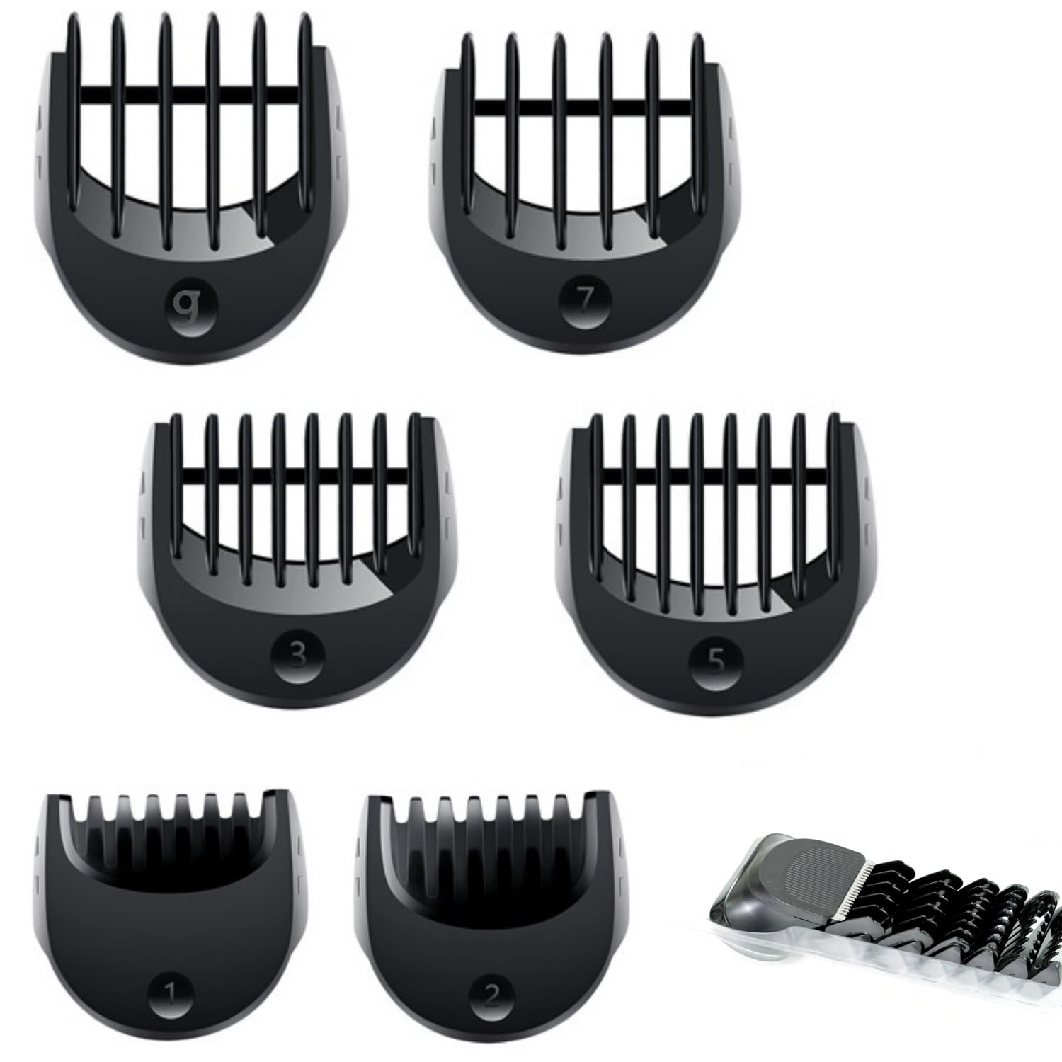 Beard Trimmer Replacement Head Compatible with Series 5，6 and 7 .1/2/3/5/7/9mm 6pcs Comb Trimming Attachment, for Electric Shavers 5018s5020s6075cc