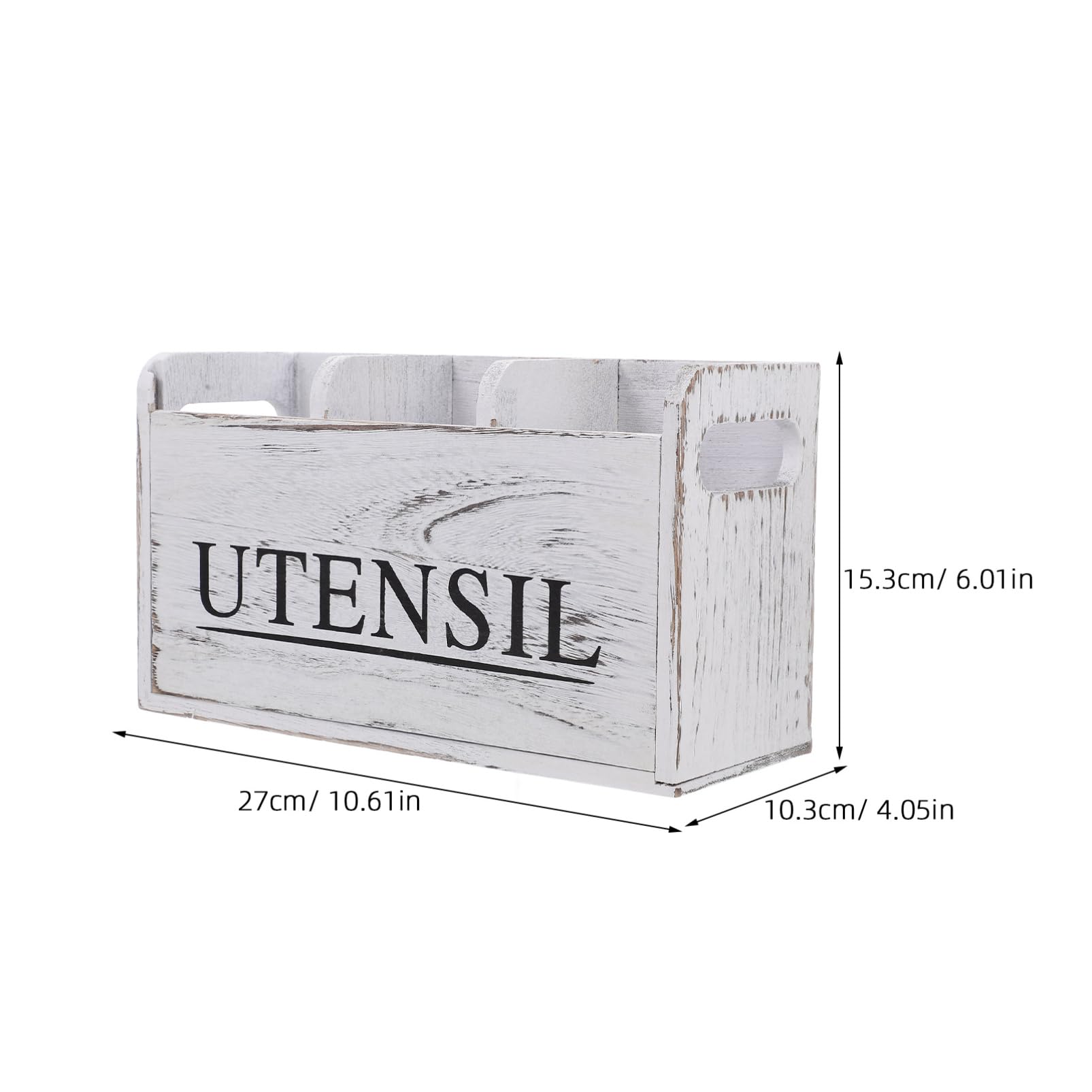 Healifty Porta Cubiertos Grande de Madera con Compartimentos Blanco Rústico | Organizador de Cubiertos para Mesa, Uso en Estudio y Escritorio, Diseño Multifuncional de Estilo Elegante