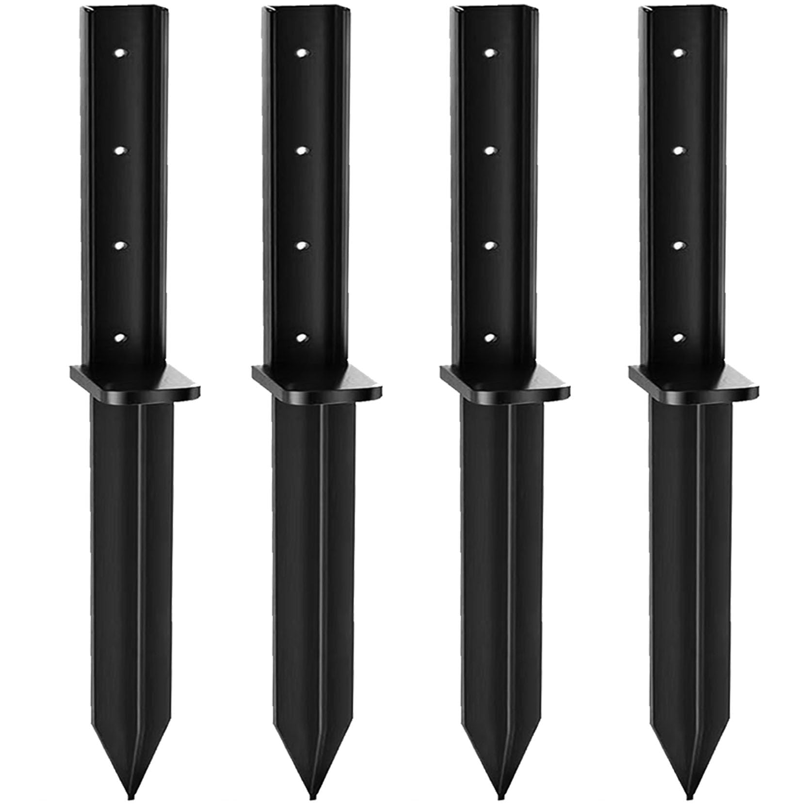 GOUZIBHD Heavy Duty Anchor Ground Spike, Post Anchor Ground Spike Fence Post Anchor Ground Spike with Cross Pattern for Repair Tilted Broken Wood Fence Post Black(Color:4pack)