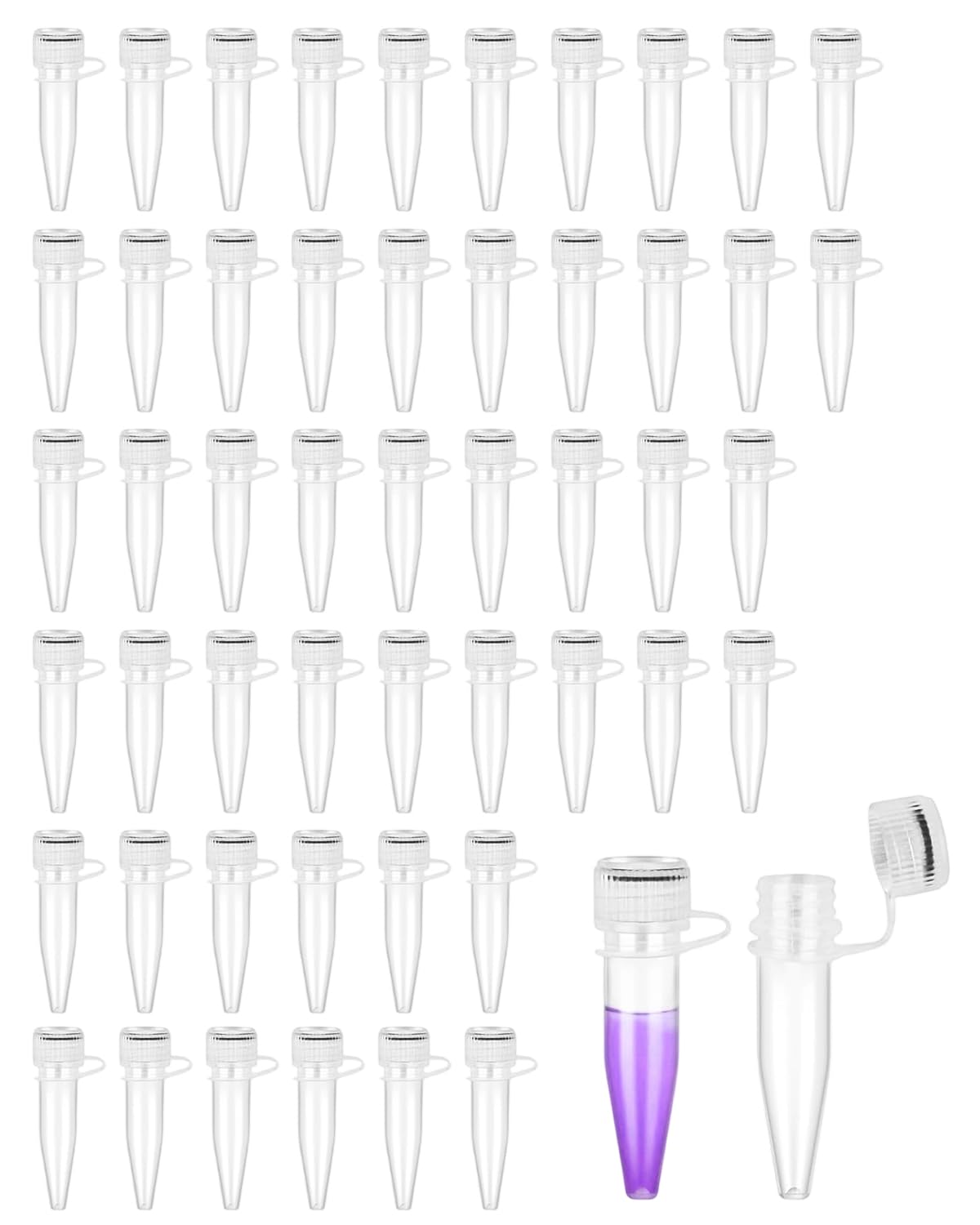 50 Stück 1.5 ml Reagenzglas Kunststoff Zentrifugenröhrchen mit Schraubverschluss, Kunststoff Kryoröhrchen, Fläschchen Labor Gefrierröhrchen, Klare Probe Vorratsbehälter für Labor