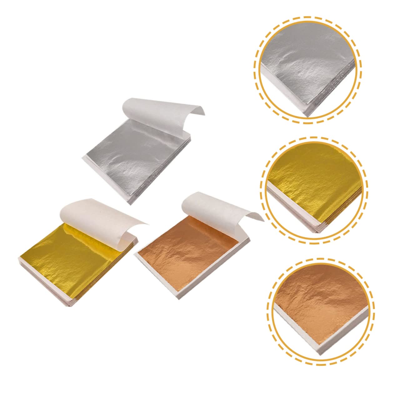 Housoutil 900 Blatt Goldfolien Flocken Imitation Blattgold in Gold Silber Roségold Vielseitig für Basteln Vergoldung Kunstprojekte DIY Dekoration und Möbelveredelung