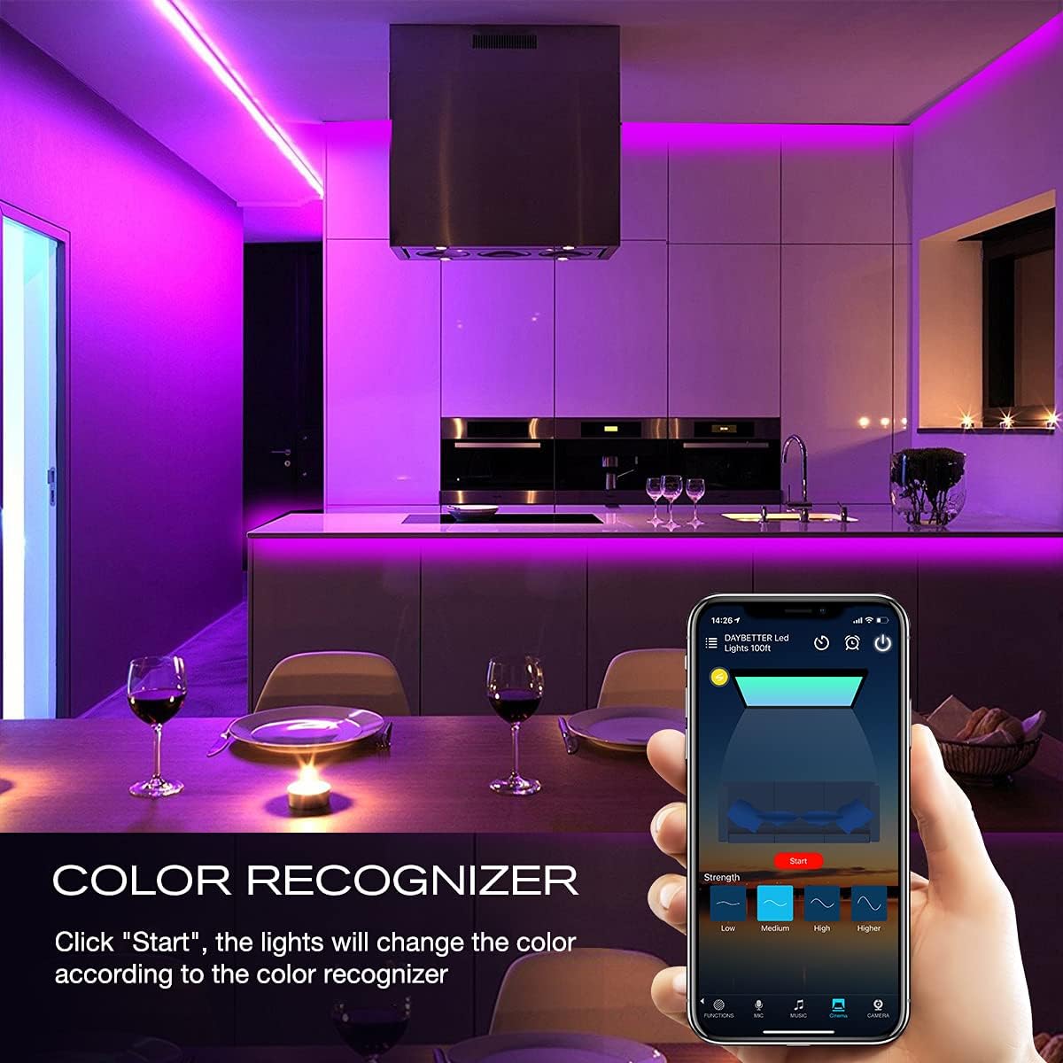 DAYBETTER Smart WiFi Led Strip Lights 100ft, Flexible Color Changing 5050 RGB Led Light Strips Kit Work with Alexa and Google Assistant, 2 Rolls of 50ft Led Lights for Bedroom Decoration : Tools & Home Improvement