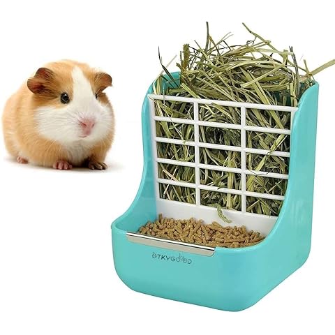 Rabbit Feeder Bunny Guinea Pig Hay Feeder,Hay Guinea Pig Hay Feeder,Chinchilla Plastic Food Bowl (Blue) Cover