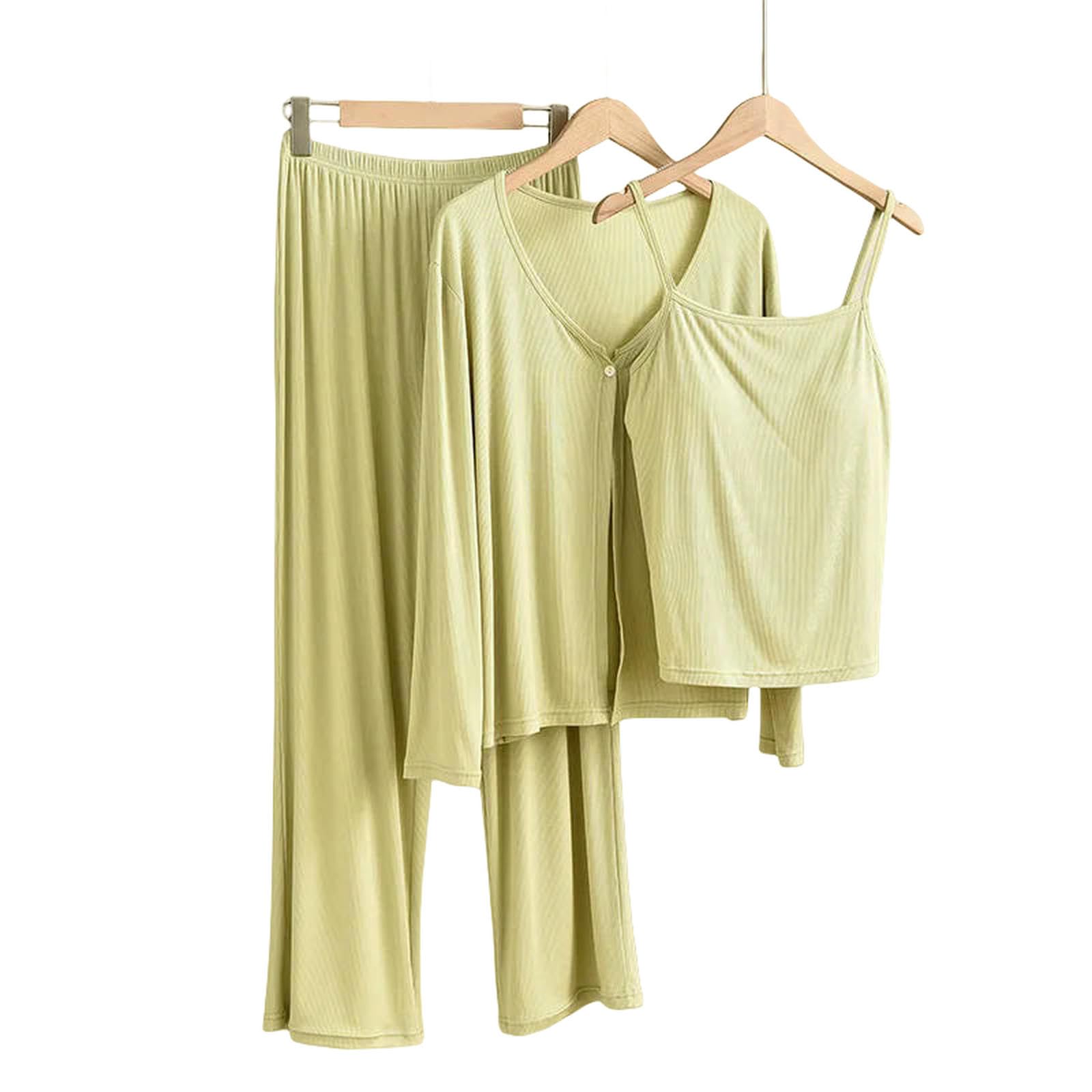 Pigiama da Donna Pantaloni Set Manica Lunga Modale Indumenti Notte Abito A Tre Pezzi Primavera Autunno Abbigliamento Casa Pijama Feminino-caffè-l