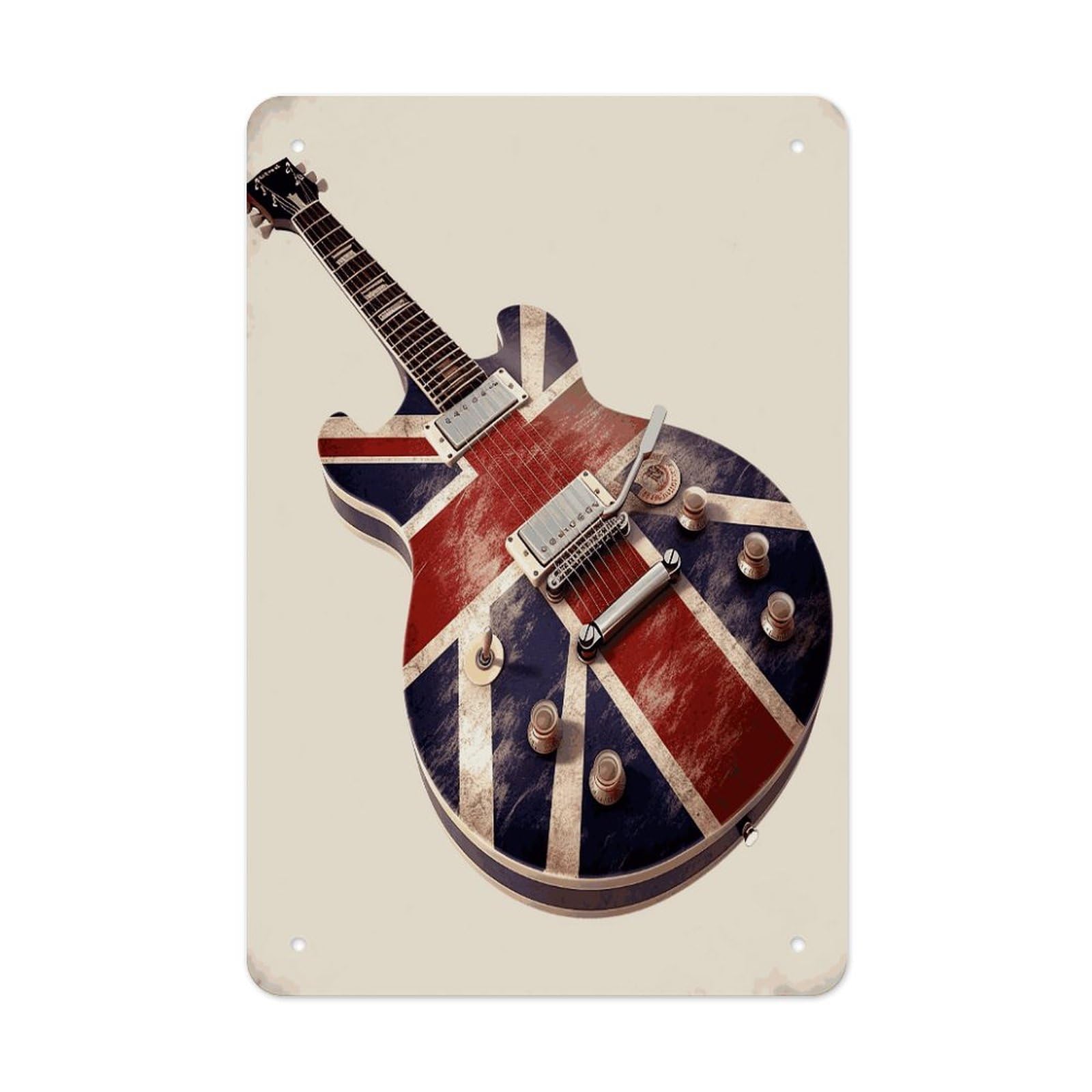Btcowzrv Style Guitar British Flag Metal Tin Sign Wall Decor Hanging Plaque
