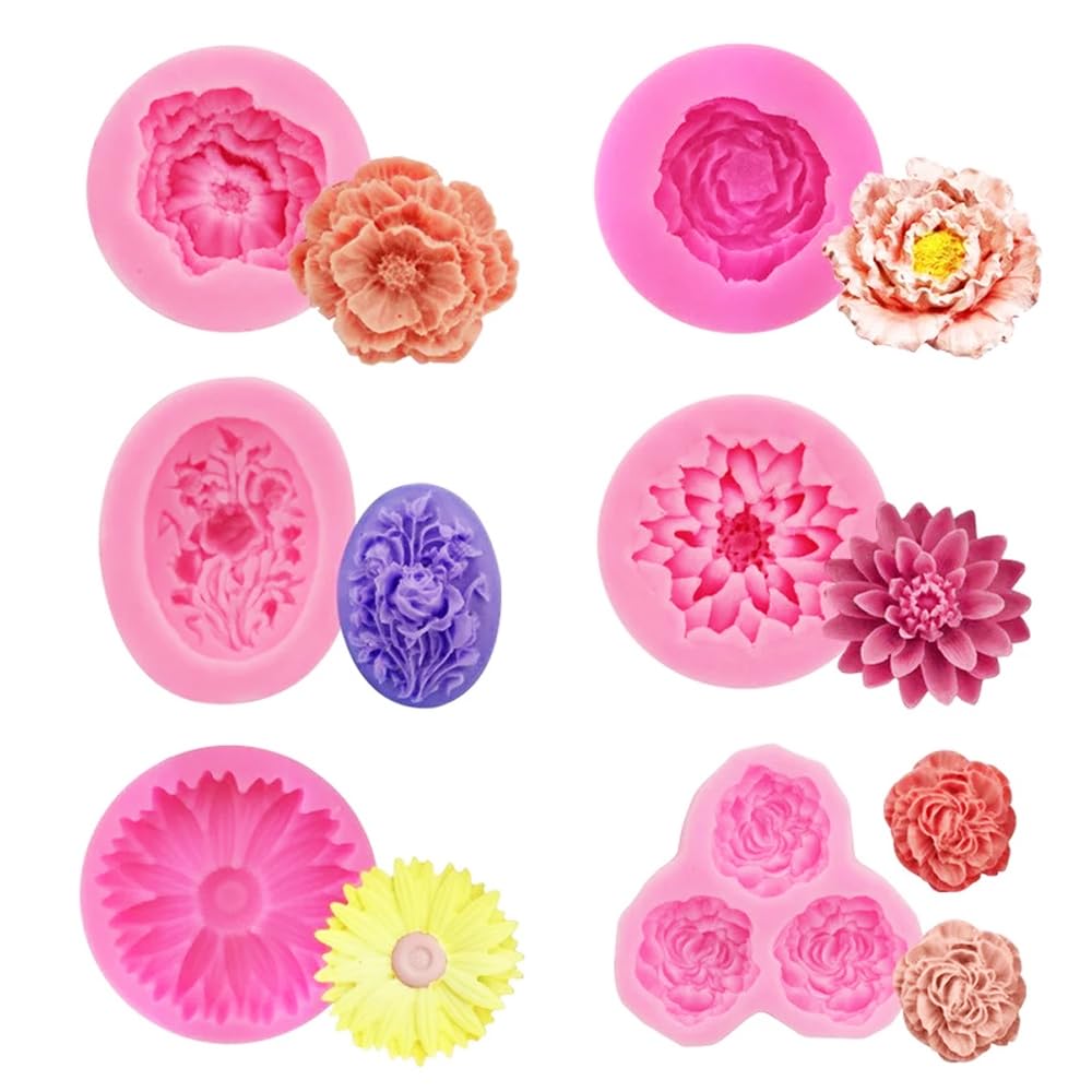 10 Stück Blumen-Silikonformen, Sonnenblumen-Rosen-Seifenform, Backform, Fondantform, Harzform für die Herstellung von Polymer-Ton, Schokoladenherstellung, Süßigkeitenherstellung, Kuchendekoration
