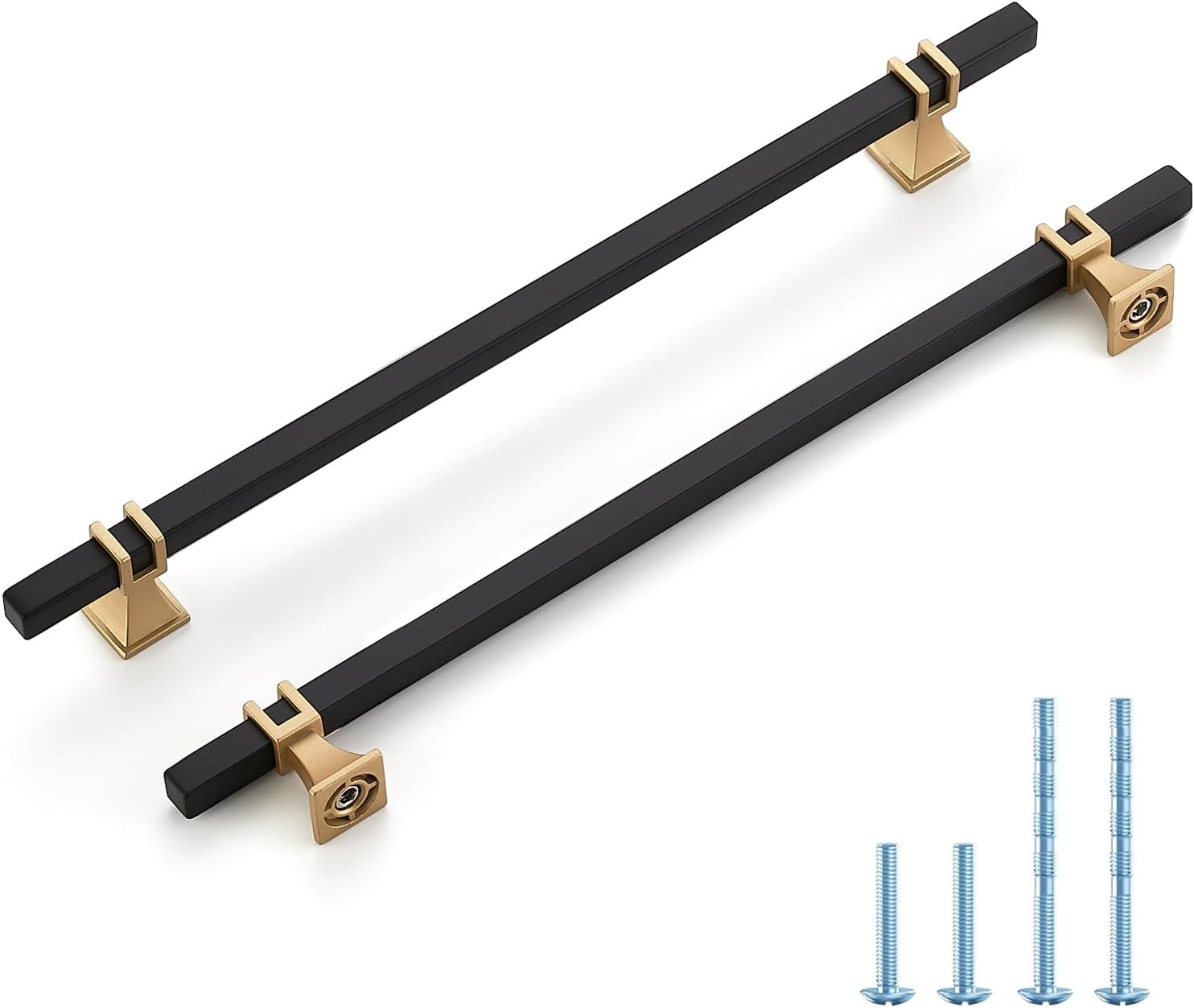 5 Pack 10 inch Black & Gold Cabinet Handles Square Zinc-Alloy Pulls for Kitchen Dresser Closet and Bathroom Cabinets Hardware 10 In Hole Center Black Gold 5