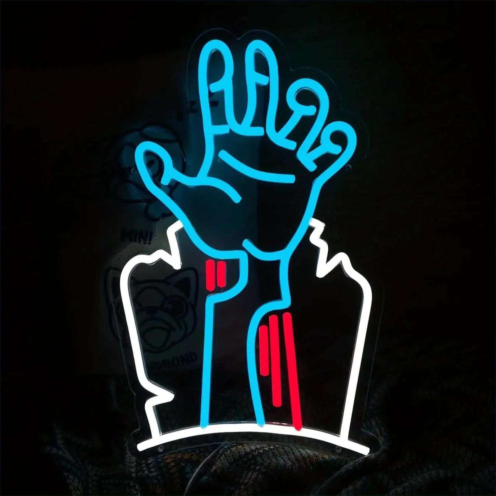 FINOTI Halloween Party LED Neon Light Sign Zombie Hand LED Light Sign Christmas Party LED Light Up Sign Teen Room Gamer Game Arcade Esports Bedroom Bar Club Room Art USB With Switch