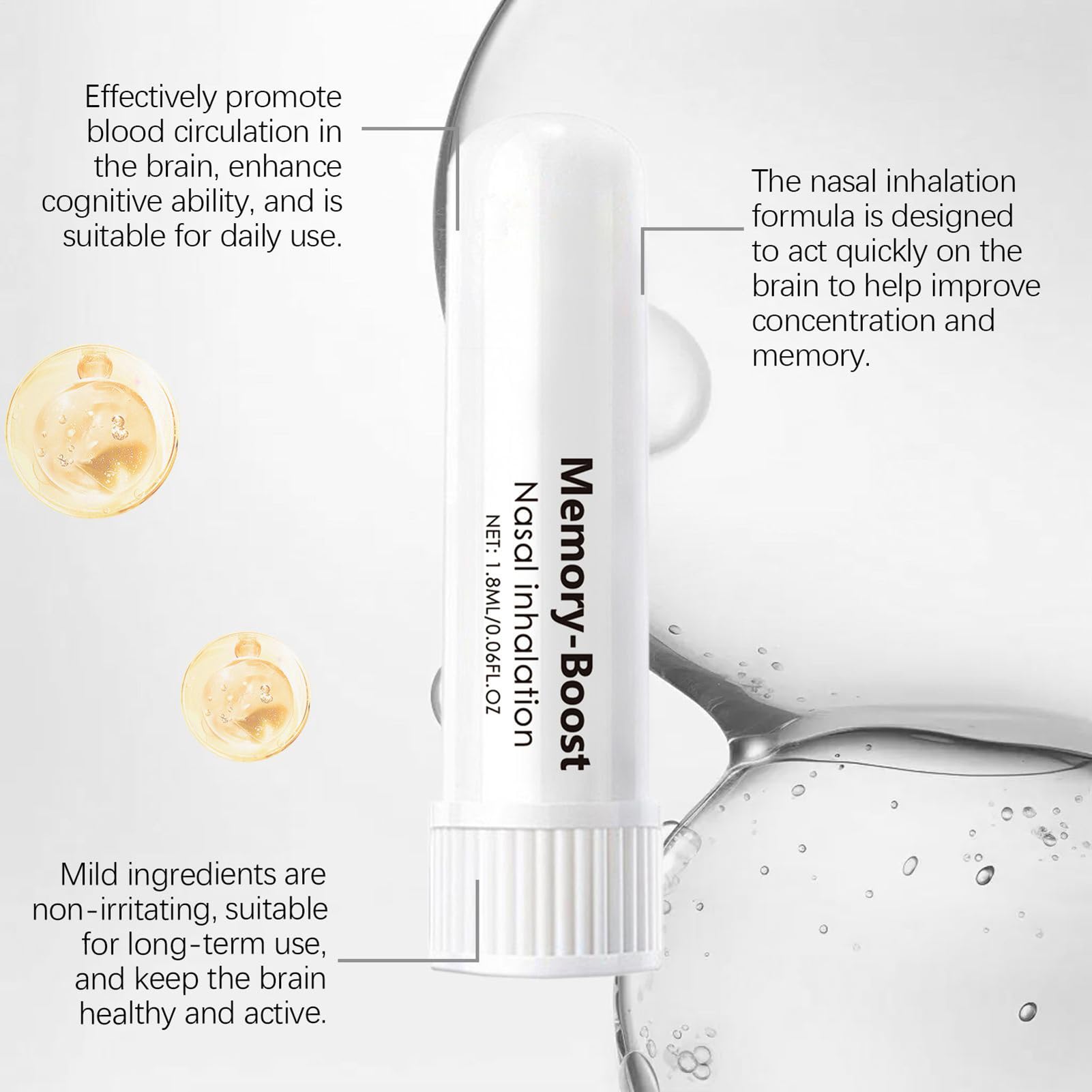 Memory Boost przenośny inhalator z przyssawką do nosa, dyfuzor do aromaterapii, świeże powietrze, miękkie składniki, kojący, 1,8 ml, do oddychania