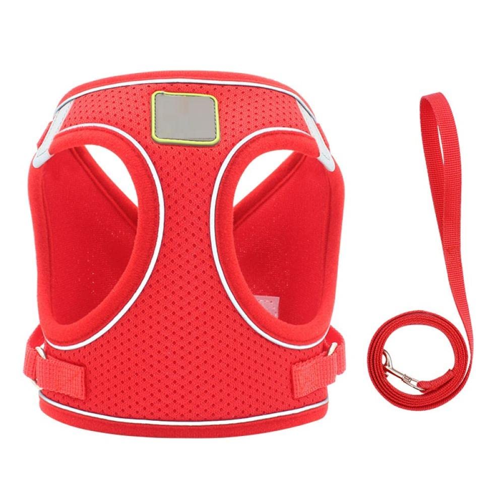 Set di guinzagli in nylon rosso for cuccioli e gatti, gilet riflettente, imbracatura e guinzaglio for cani di piccola e media taglia, guinzaglio da passeggio S,Pettorina per cani(XS)