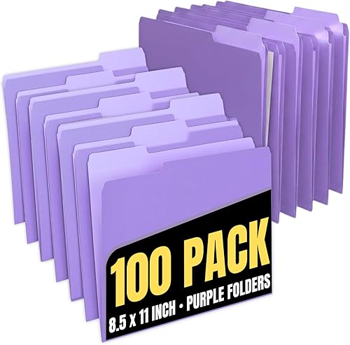 1InTheOffice Carpetas de archivos moradas tamaño carta carpeta de archivos de 13 carpetas de archivos de colores paquete de 100