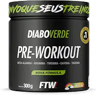 FTW Pré-Treino Diabo Verde em Pó com Cafeína, Aminoácidos Beta‑Alanina e Arginina para Treinos e Atividades Físicas - Pote 300 g (Sabor: Arco Iris)