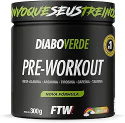 FTW Pré-Treino Diabo Verde em Pó com Cafeína, Aminoácidos Beta‑Alanina e Arginina para Treinos e Atividades Físicas - Pote 300 g (Sabor: Arco Iris)