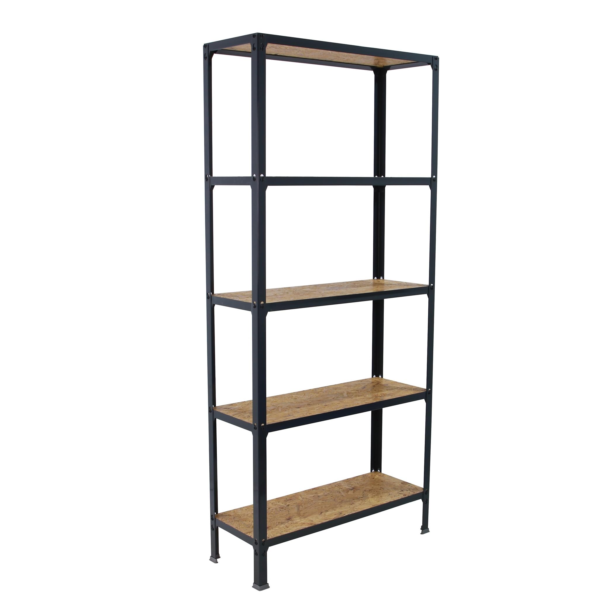 SimonRack Estantería Metálica Almacenaje, Sin tornillos, 5 Baldas Madera, Alta Capacidad Carga 150 kg, 1800x1000x300 mm, Estantería Salón Baño Cocina, Antracita/Madera Osb - SimonHomeClick Wood