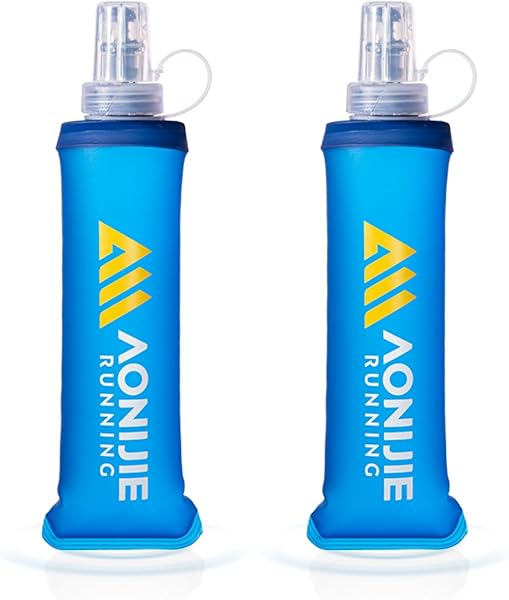 AONIJIE Running Water Bottle 2PCS 250ml/8.5oz Soft Flask TPU Collapsible Water Bottles, BPA-Free Foldable Leak-Proof Bottle for Hydration Pack, Running Vest, Hiking & Cycling