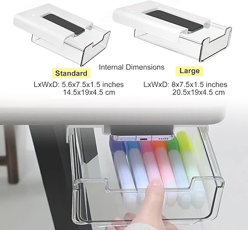 Miniatura 6 de FIRSTSIX Cajón para debajo del escritorio organizador de almacenamiento autoadhesivo oculto debajo del escritorio paquete de 2 organizador de