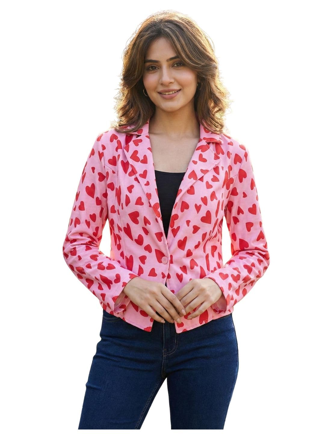 tandul Women's Printed Pink Blazer- Fleece Standard Length Single Breasted Style Full Sleeve Notched Lapel for Office, Casual, Festive & Party (12036)-picture-41
