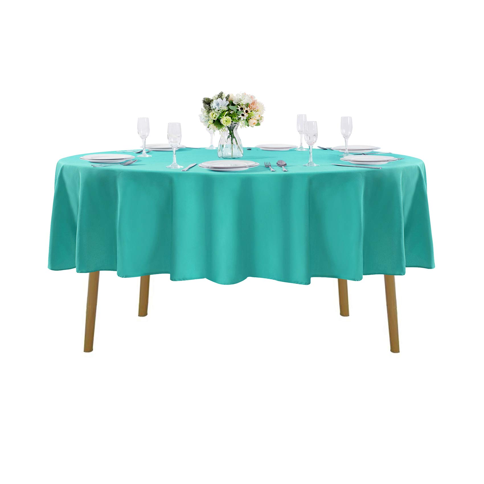 Cupuamon 60 inch Round Tablecloth Washable Polyester Table Cloth Decorative Table Cover for Wedding Party Dining Banquet（60 inch,Turquoise）