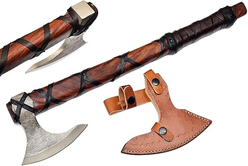 Miniatura 2 de NIFDO Hacha vikingo de Ragnar Lothbrok - Hacha hecha a mano al aire libre - Herramienta de caza de camping - Funda de cuero - Mango antideslizante