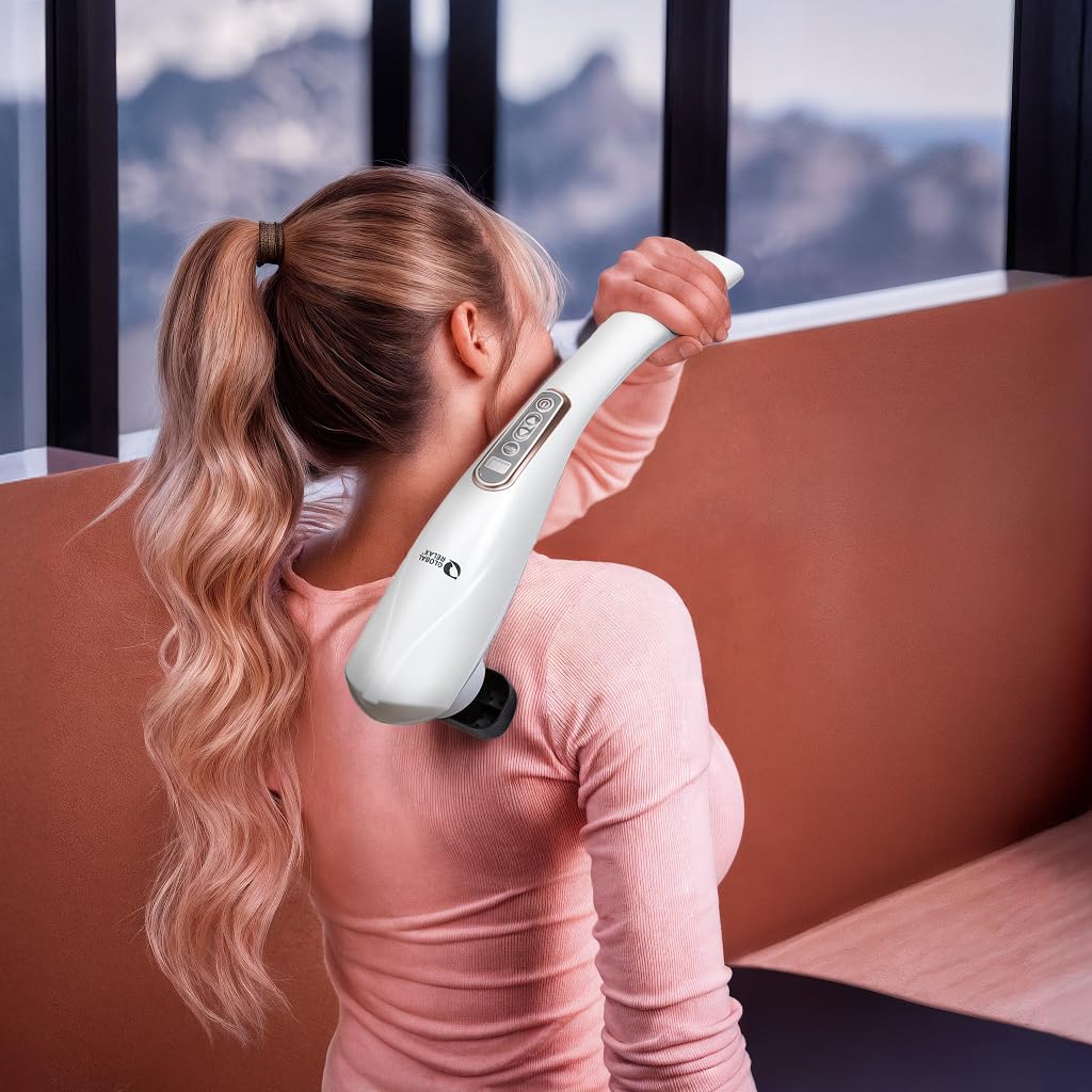 GLOBAL RELAX® | EGO Masajeador Corporal inalámbrico multifuncional | Blanco | Masaje Shiatsu I Percusión | 6 Cabezales intercambiables | 10 niveles de intensidad | Pantalla LCD