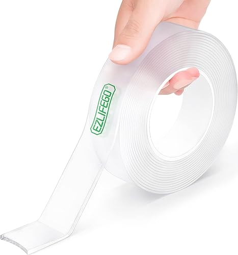EZlifego Cinta de doble cara resistente (extra grande de 16.5 pies), cinta de montaje nano adhesiva para decoración de pared, tiras adhesivas