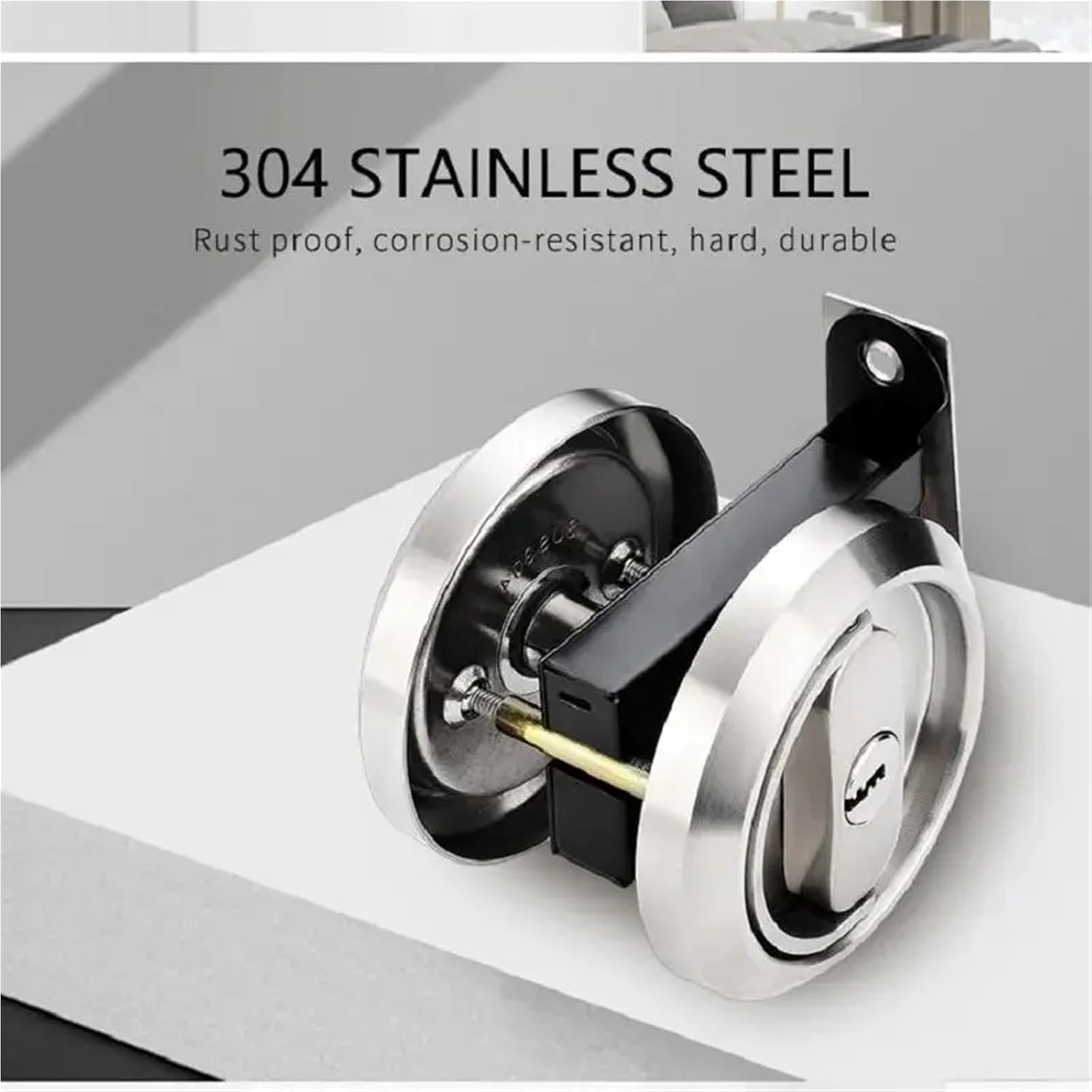 Pocket Door Lock 1Pcs Invisible Door Lock with Key Indoor Household Anti-Theft Single Double-Sided Round Stainless Safety Locks for Privacy Sliding Door Bifold Door(Black Oblique)