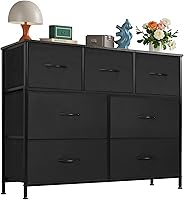OLIXIS 7-Drawer Fabric Dresser for Bedroom, Living Room, Entryway - Sturdy Steel Frame, Wooden Top, Easy-Pull Bins, Black Storage Organizer