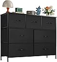 OLIXIS 7 Drawers Dresser for Bedroom, Fabric Storage Tower for Living Room, Entryway - Sturdy Steel Frame, Wooden Top & Easy Pull Fabric Bins, Closet Chests Organizer for Clothes, Black