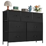 OLIXIS 7 Drawers Dresser for Bedroom, Fabric Storage Tower for Living Room, Entryway - Sturdy Steel Frame, Wooden Top & Easy Pull Fabric Bins, Closet Chests Organizer for Clothes, Black
