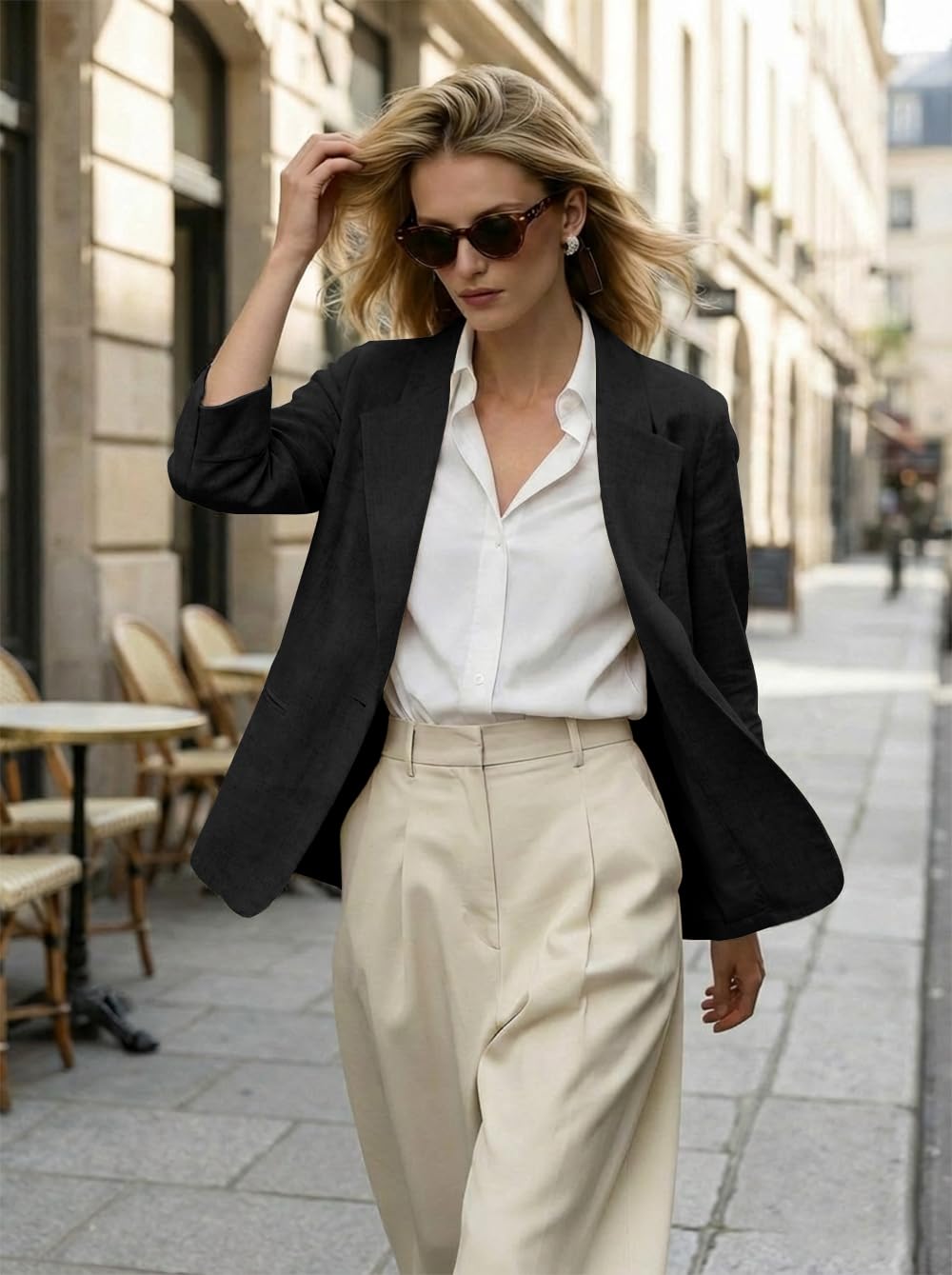 IDEALSANXUN - Blazer de lino para mujer, manga 3/4, ligero, para primavera y verano
