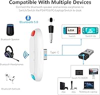 Vista 2 de Adaptador Bluetooth para Nintendo SwitchLite, BT 5.0 transmisor de audio inalámbrico con convertidor USB C a A de baja latencia para auriculares
