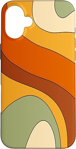 Miniatura 22 de Funda para iPhone 16 Pro Max Retro Liquid Swirl Rainbow 70s Estética Boho Naranja Quemado