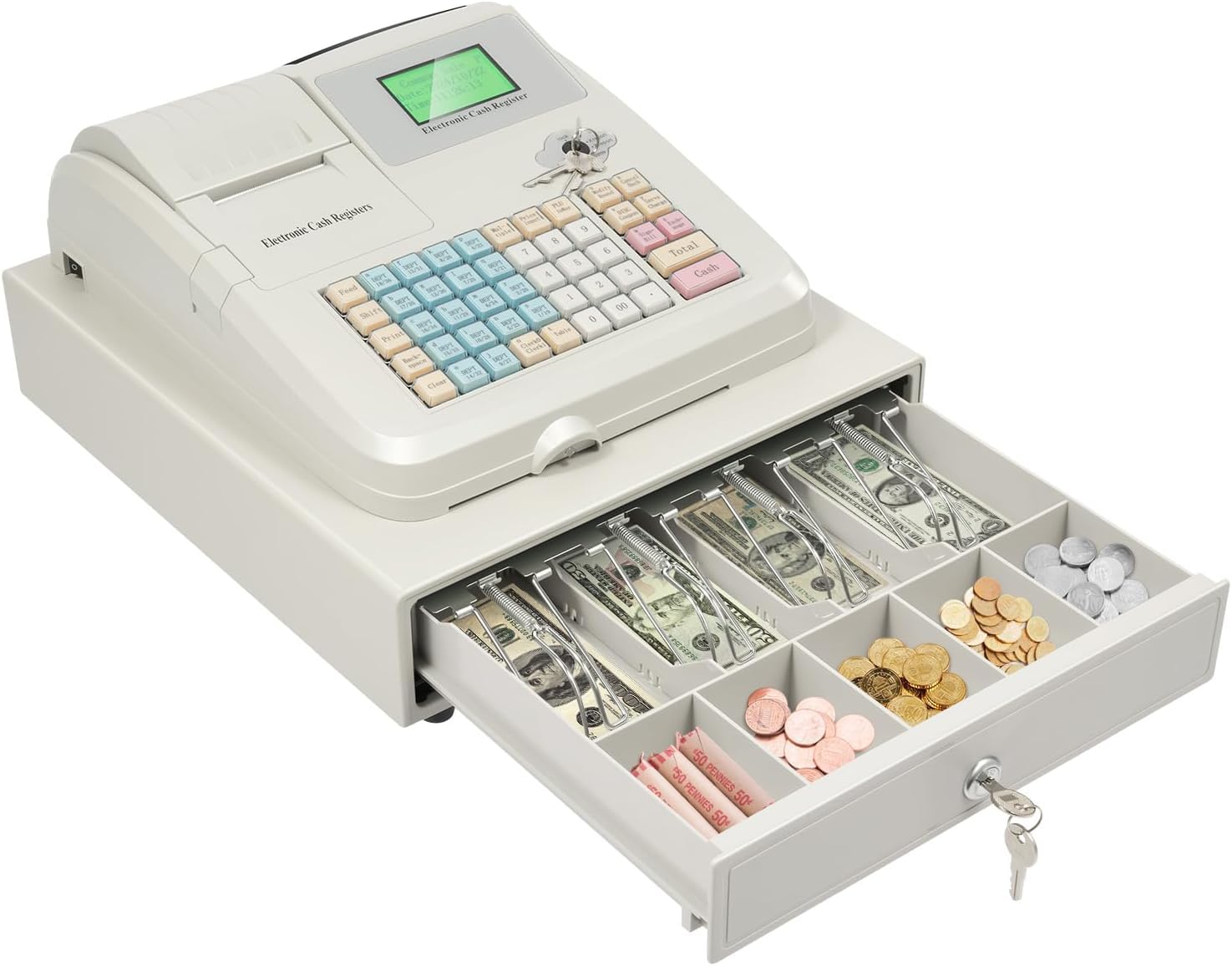Caja Registradora Electrónica De 48 Teclas para Pequeños Negocios, Sistema Tpv con Cajón, Ideal para Supermercados, Tiendas De Ropa Y Restaurantes.
