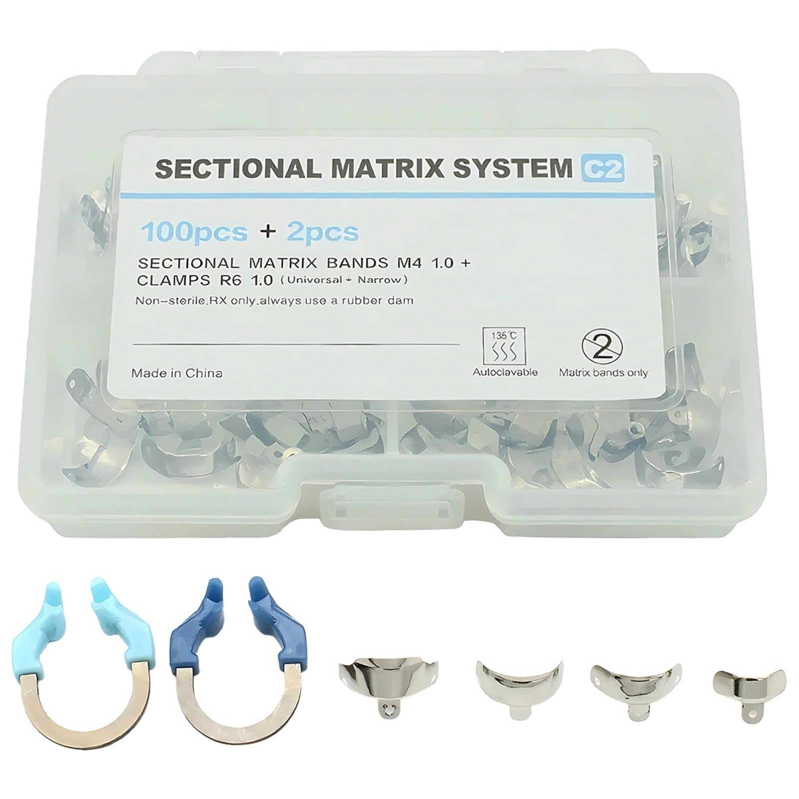 102 Stk. Dental Matrix Circle Band Set, zirkuläre Dental Matrixbänder mit Kontur, Nickel-Titan-Clamping-Clip Circle Band, verschiedene Größen, für professionelle zahnärztliche Anwendungen