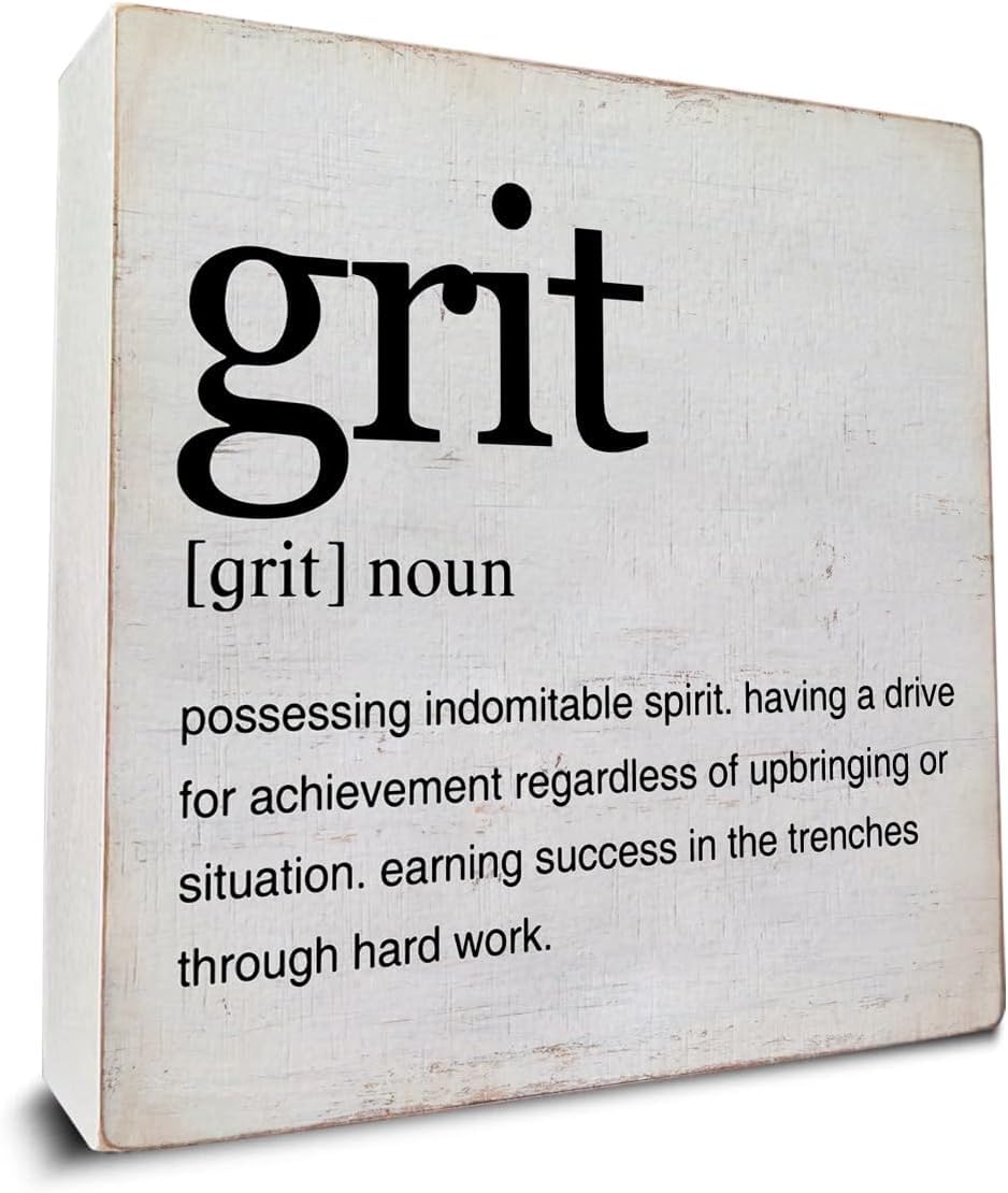 Grit Definition Box Sign 5x5 Inch Rustic Farmhouse Desk Decor