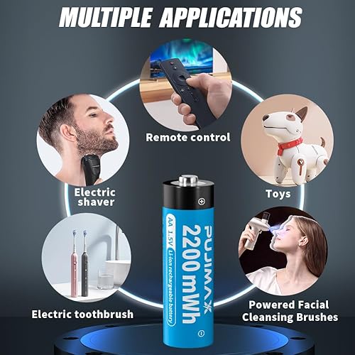 Miniatura 7 de Baterías recargables AA de litio con cargador, batería recargable de iones de litio AA de 1.5 V de 2200 mWh, 1500 ciclos, carga rápida de 1.5 horas,