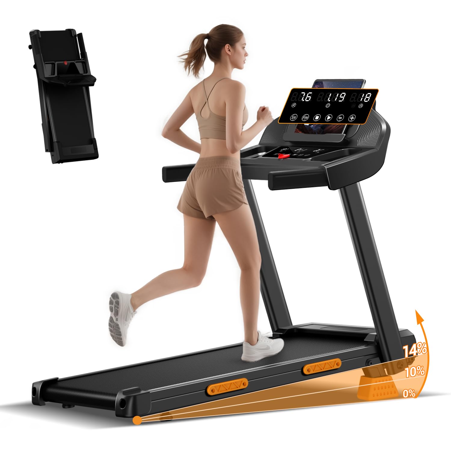 3-in-1 Foldable Treadmill with 14% Incline