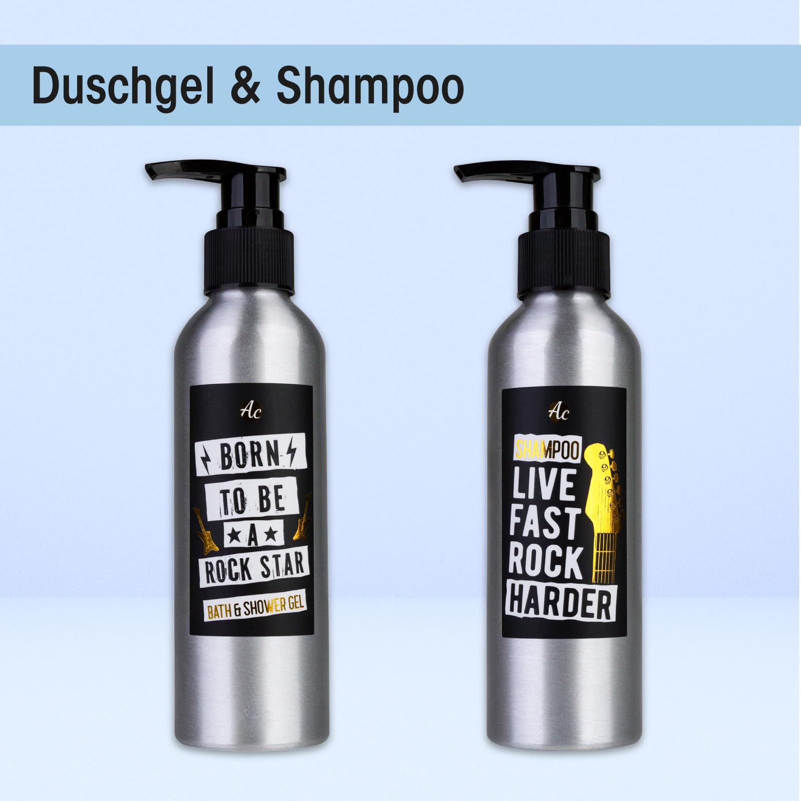 Accentra Geschenkset Männer ROCKSTAR, Pflegeset in Metall Gitarre mit Duschgel, Shampoo, Seife, Handtuch, rockige Geschenkidee für Geburtstag, Vatertag, Pflege Set für Rockfans und Musikliebhaber