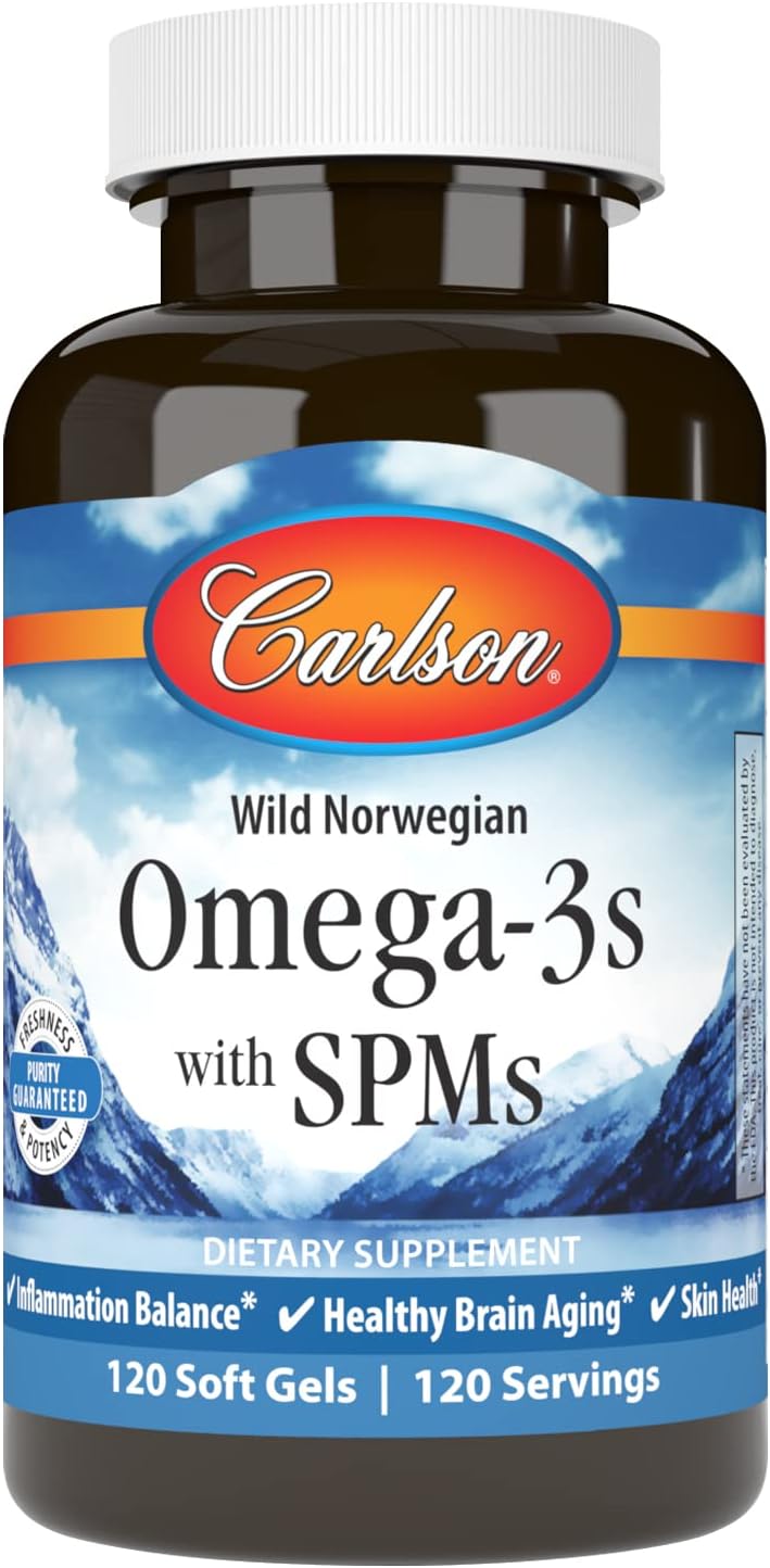 CarlsonOmega-3s with SPMs, Phospholipid Omega-3s, Pro-Resolving Mediators (PRMs), Healthy Brain Aging, Cellular Support, 120 Soft Gels
