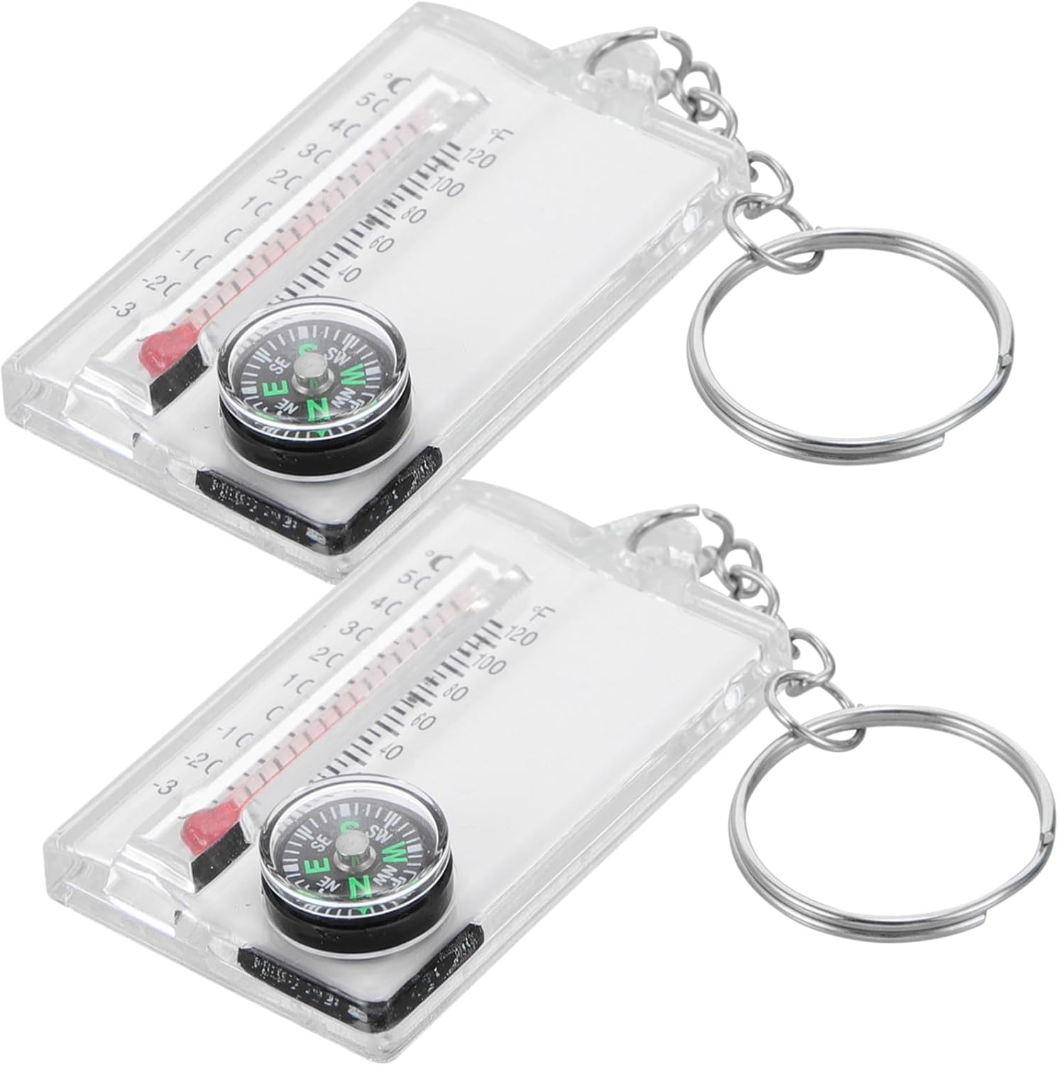 2pcs Mini Keychain Compass with Thermometer Outdoor Accessory Lightweight Portable Hiking Navigation Tool for Climbing and Everyday Use