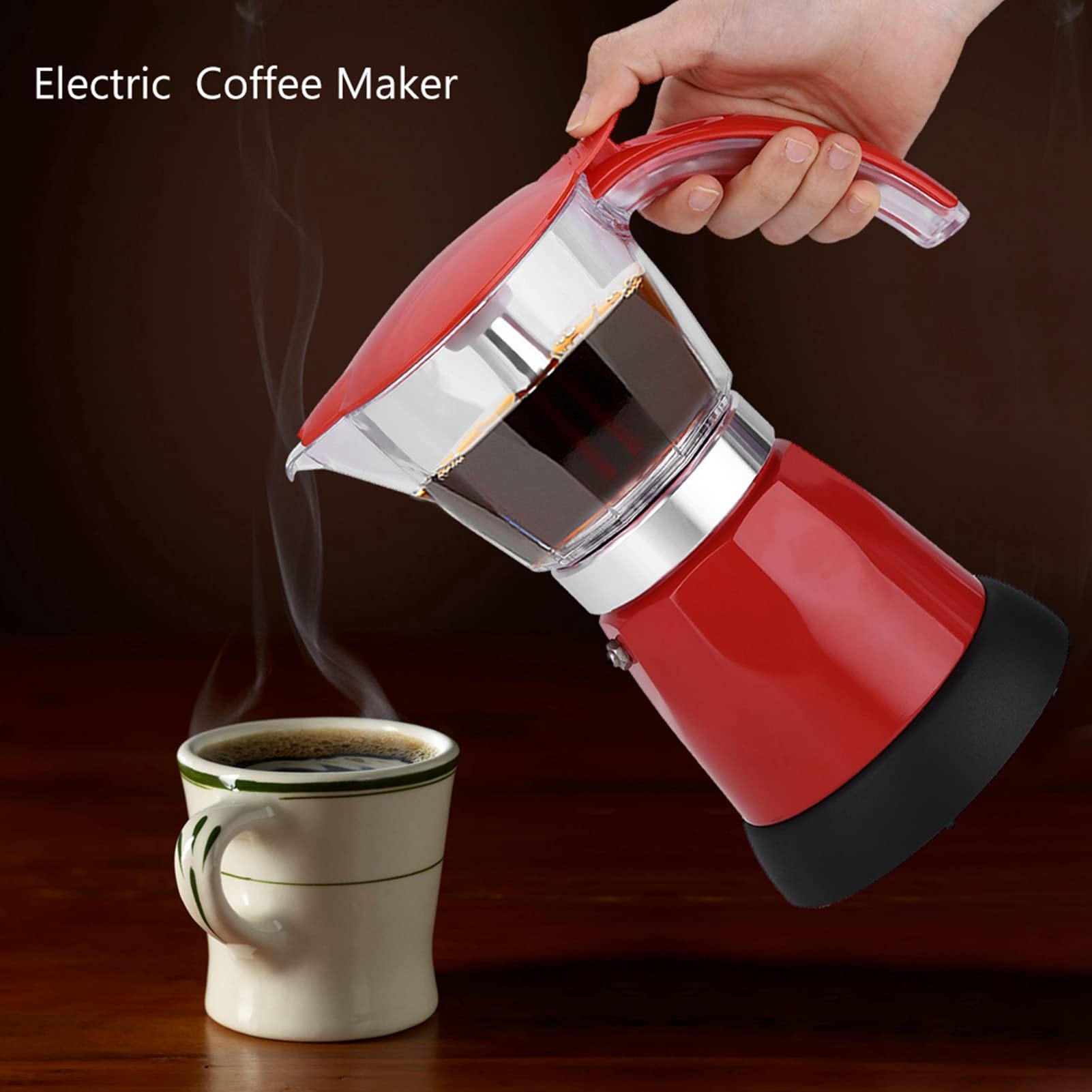 Włoski ekspres do kawy, 480 W, 300 ml / 6 filiżanek, moka elektryczna, odłączany kuchenny ekspres do kawy, aluminium (czerwony)