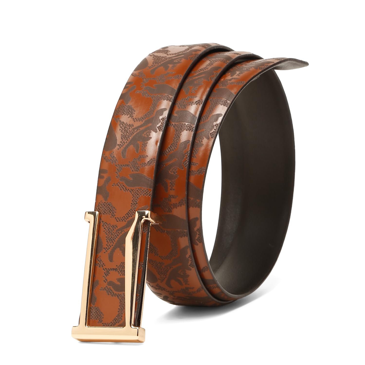 TYBELT Men's Leather Belt – Genuine Leather, Camouflage Textured Finish, Adjustable Fit up to 38 Inches, Pin Buckle, Brown – Stylish Belt for Casual, Formal & Business Attire