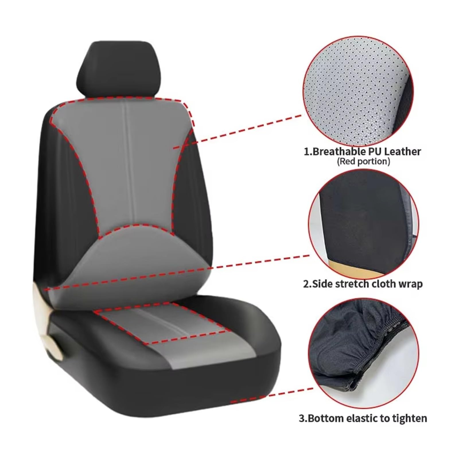 Fundas Asiento Coche Conjunto Funda Asiento Coche Polipiel, Cojín De Asiento Coche Transpirable Funda Asiento Completamente Envuelta Transpirable Antideslizante Antideslizante Asiento Coche(Black Fro
