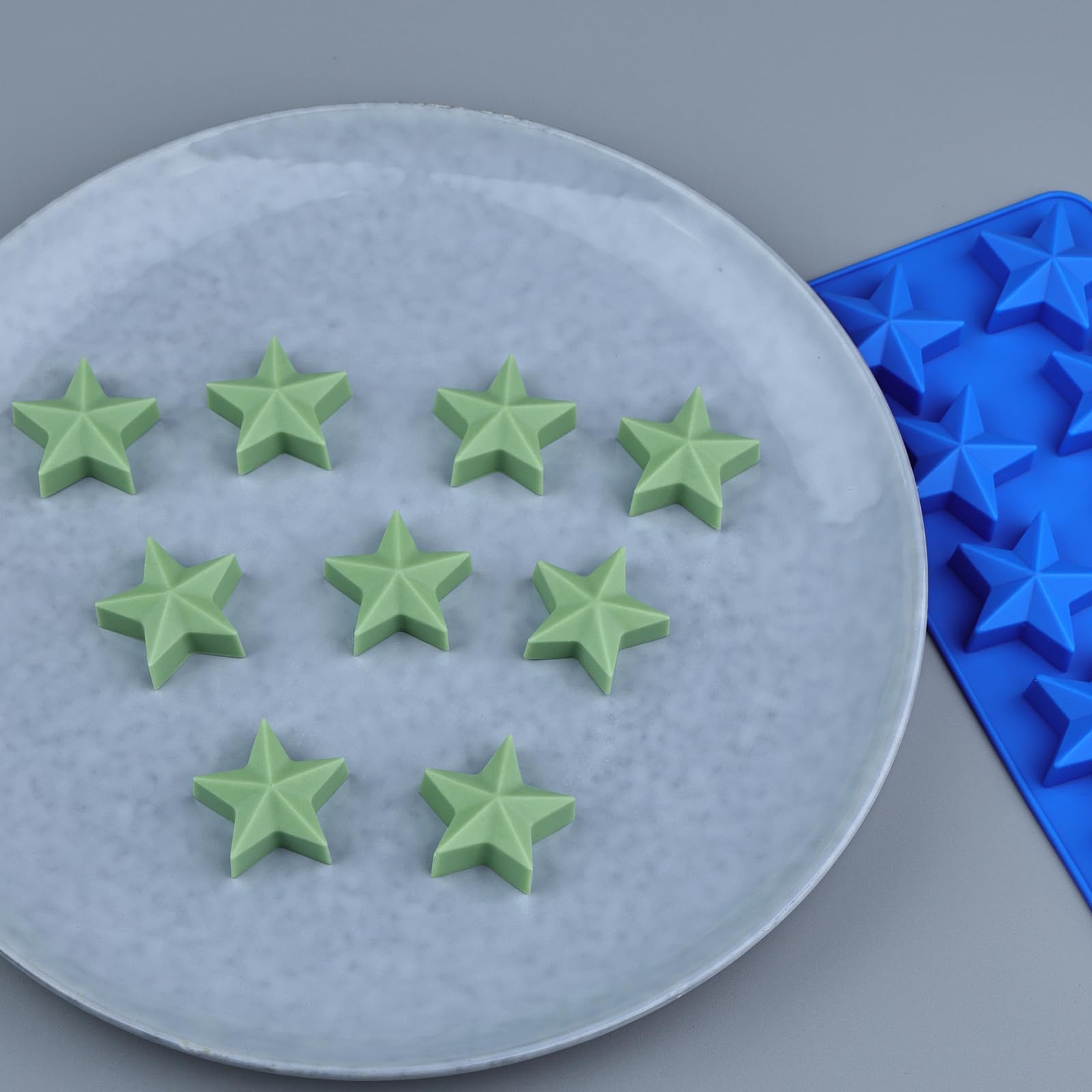 Moldes de silicona para caramelos, 3 piezas para hornear, cubitos de hielo, resina, jabón, gelatina (tamaño estrella 1.93 pulgadas)