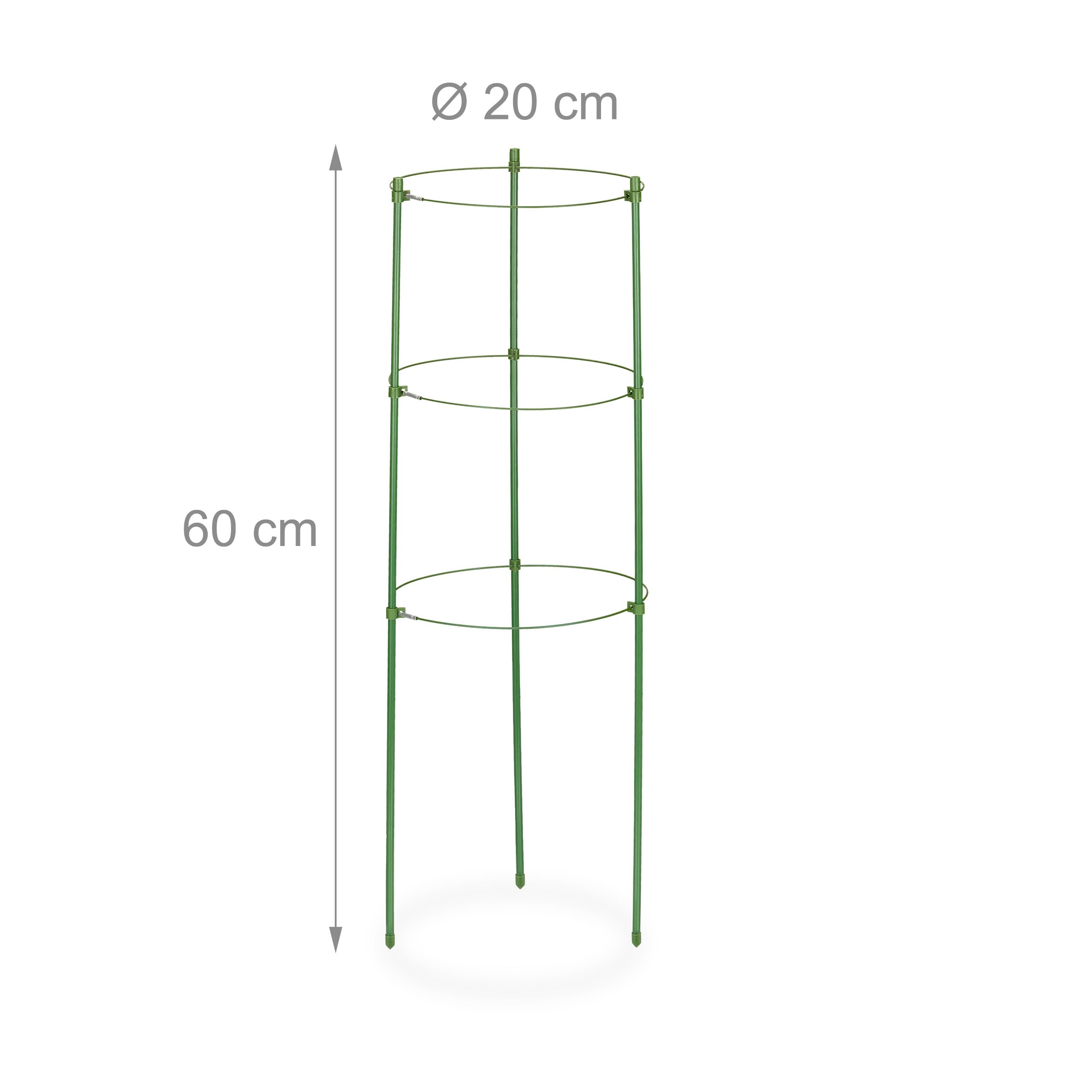 Relaxdays Tuteur à tomates, Lot de 5, 3 Anneaux, HxD : 60 x 20 cm, pour Plantes Utilitaires, métal & Plastique, Vert