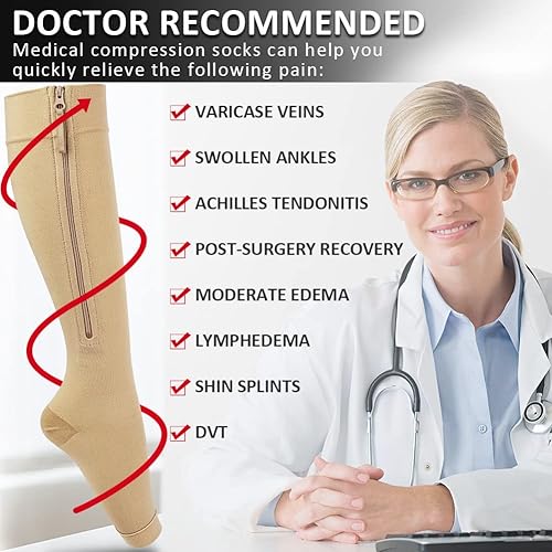 Miniatura 4 de Ailaka Calcetines de compresión médica con cremallera, calcetines de compresión hasta la rodilla de 15-20 mmHg para mujeres y hombres, calcetines de