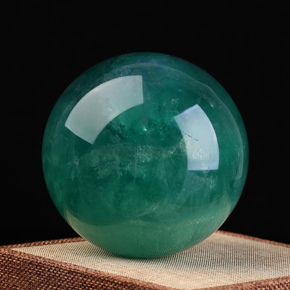 Magic Crystal Ball Green Fluorite Quartz Sphere with Stand Feng Shui Crystals Ornament for Witchcraft Home Decorative,3.14"(8cm)