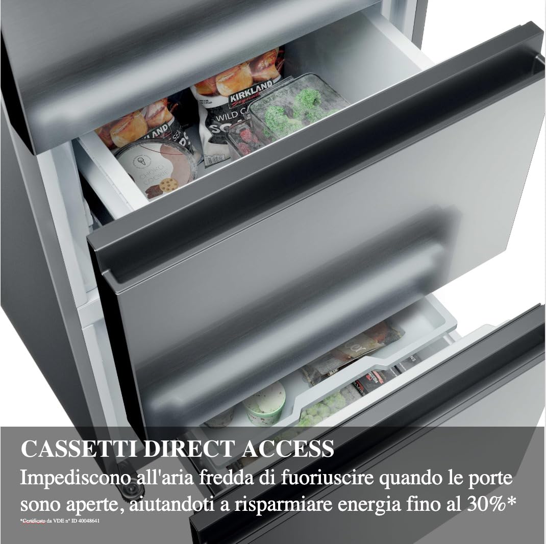 Haier - Réfrigérateur multi-portes CUBE 90 Series 5 HCR5919ENMM - 4 Portes, Total No Frost, MyZone, Humidity Zone, Compresseur Inverter, LED, 908x748x1905 mm, Classe E, New Platinum Inox